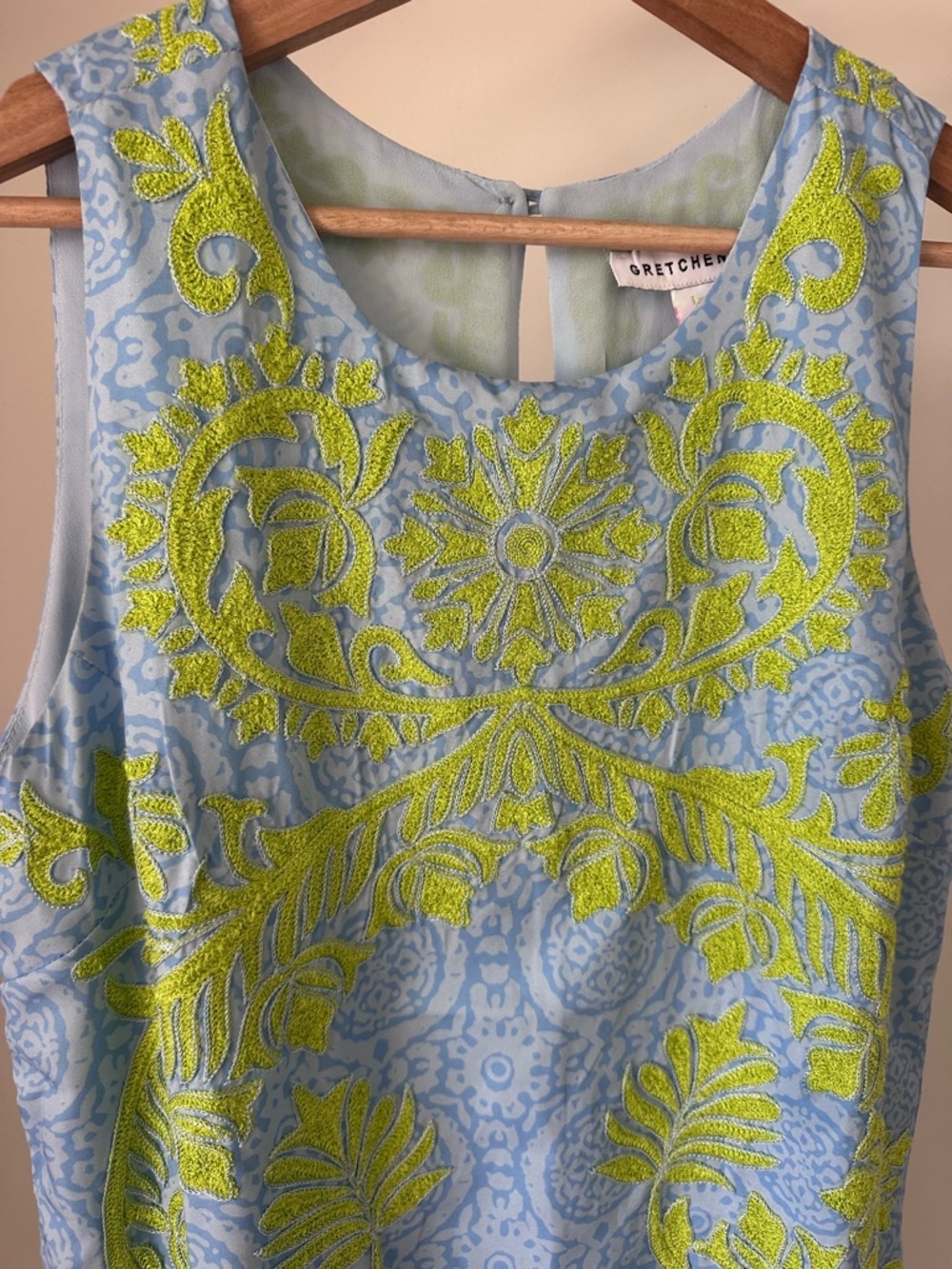 Gretchen Scott Light Blue Dress with Lime Green Embroidery - Picture 3 of 9